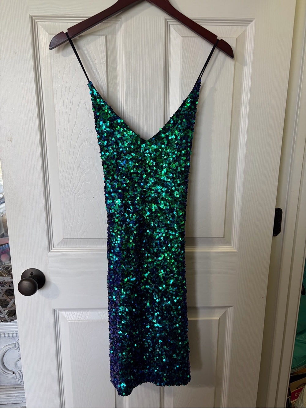 EUC sequin dress Green-Blue Sequin Slip Dress formal sequn festive